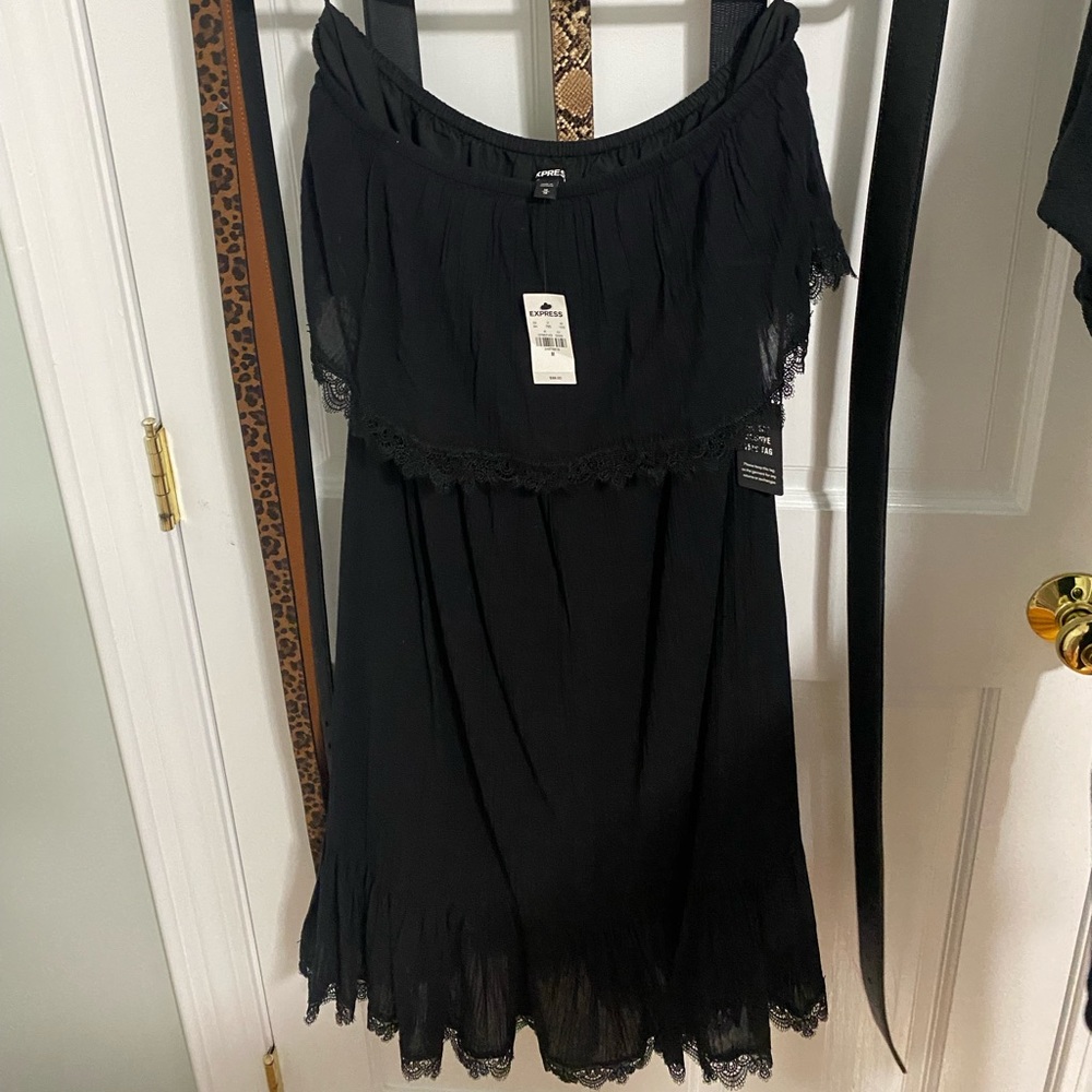 NWT Express black strapless lace tiered midi dress!